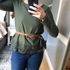 Green LOFT Long Sleeve Lace Shirt